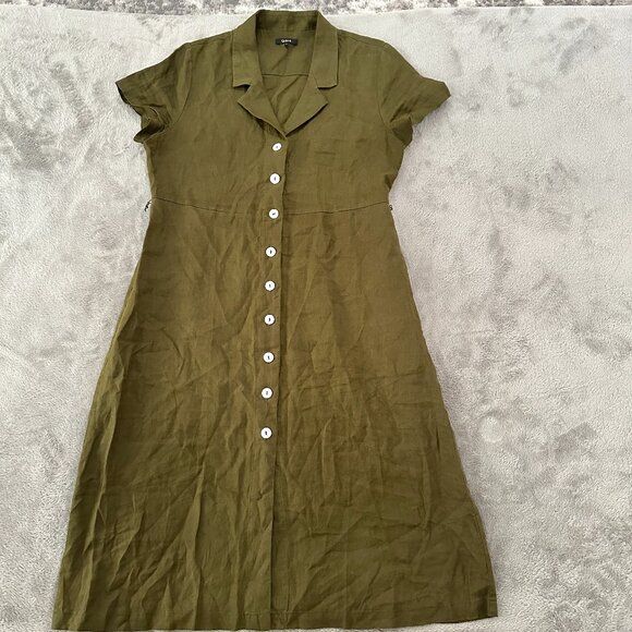 Quince Dresses & Skirts - Quince 100% European Linen Button Front Midi Dress LARGE *No belt Olive Green